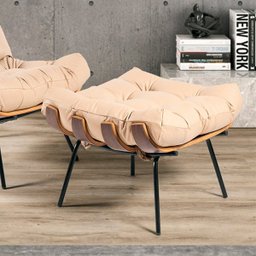 Puff Decorativo Sala de Estar Costela L04 Couro Bege - 2