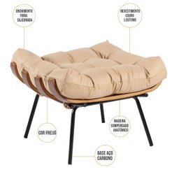 Puff Decorativo Sala de Estar Costela L04 Couro Bege - 3