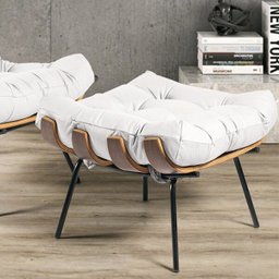 Puff Decorativo Sala de Estar Costela L04 Couro Branco- Lyam Decor - 2