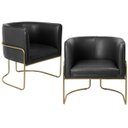 Ver imagem 1 de Kit 2 Poltronas Decorativas Fixa Base de Aço Bronze Betina D02 Corano Preto Fosco B-97 - Lyam