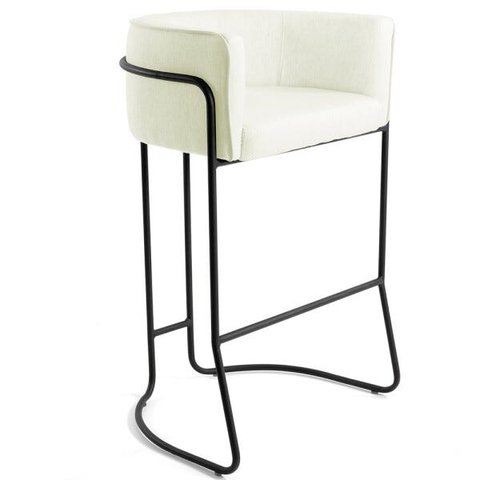 Banqueta Decorativa Fixa Base de Aço Preto Betina D02 Corano Bege C-26- Lyam Decor