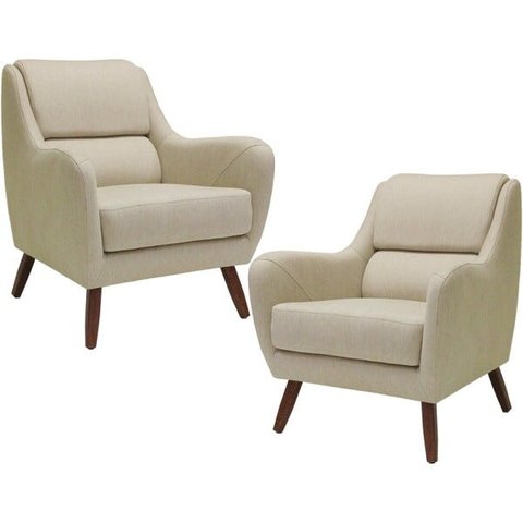 Kit 2 Poltronas Decorativas para e Recepção Gooby D02 Linho Bege C-129 - Lyam