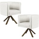Ver imagem 1 de Kit 2 Poltronas Decorativa Base Giratória de Madeira Betina D02 Linho Bege B-443 - Lyam Decor