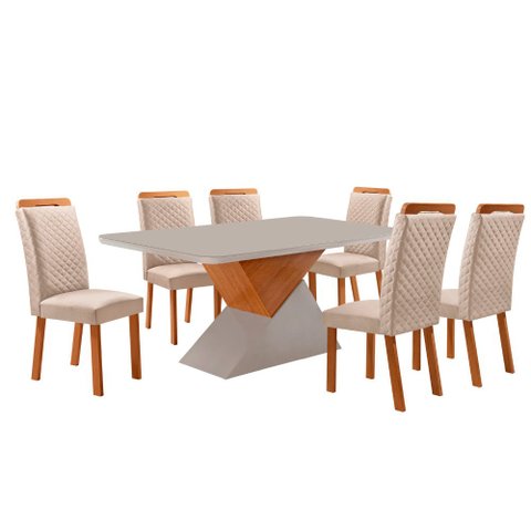 Mesa de Jantar Aster 180cm Tampo MDF Vidro Canto Copo com 6 Cadeiras Lorena
