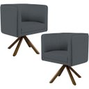 Ver imagem 1 de Kit 2 Poltronas Decorativa Base Giratória de Madeira Betina D02 Corano Cinza C-03 - Lyam Decor