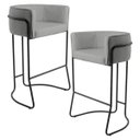 Ver imagem 1 de Kit 02 Banquetas Decorativas Fixa Base de Aço Preto Betina D02 Linho Cinza C-416- Lyam Decor