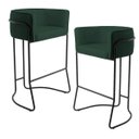 Ver imagem 1 de Kit 02 Banquetas Decorativas Fixa Base de Aço Preto Betina D02 Linho Verde Musgo C-117 - Lyam