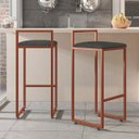 Ver imagem 2 de Kit 04 Banquetas Alta Para Cozinha Sala de Jantar Hanna L02 Bronze Linho Chumbo - Lyam Decor