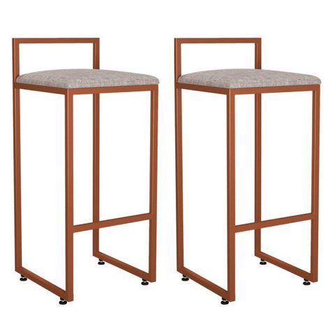 Kit 2 Banquetas Alta para Cozinha Sala de Jantar Hanna L02 Bronze Linho Bege - Lyam Decor
