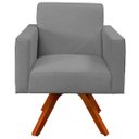Ver imagem 3 de Kit 2 Poltronas Decorativa Base Giratória de Madeira Helô L02 Linho Cinza Escuro Corano Preto -