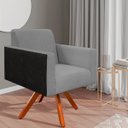Ver imagem 2 de Kit 2 Poltronas Decorativa Base Giratória de Madeira Helô L02 Linho Cinza Escuro Corano Preto -
