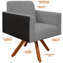 Ver mais imagens de Kit 2 Poltronas Decorativa Base Giratória de Madeira Helô L02 Linho Cinza Escuro Corano Preto -