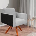 Ver imagem 2 de Kit 2 Poltronas Decorativa Base Giratória de Madeira Helô L02 Linho Cinza Corano Preto - Lyam