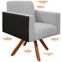 Ver mais imagens de Kit 2 Poltronas Decorativa Base Giratória de Madeira Helô L02 Linho Cinza Corano Preto - Lyam