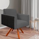 Ver imagem 2 de Kit 2 Poltronas Decorativa Base Giratória de Madeira Helô L02 Linho Chumbo Corano Preto - Lyam