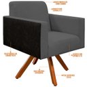 Ver mais imagens de Kit 2 Poltronas Decorativa Base Giratória de Madeira Helô L02 Linho Chumbo Corano Preto - Lyam