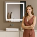 Ver imagem 1 de Espelho Led 100x100 Botão Touch Luz 3 Cores Fria Neutra Quente Retangular Jateado 1,00 Metro