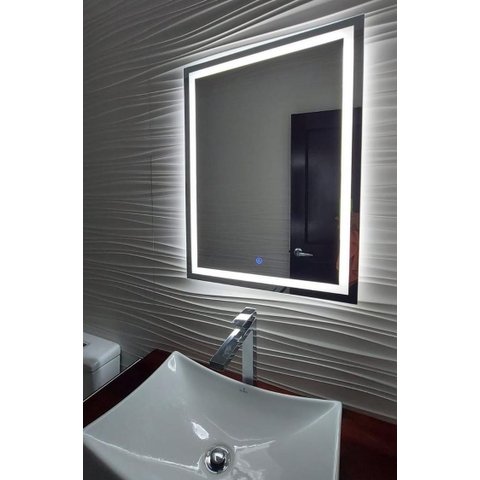 Espelho Led 100x100 Botão Touch Luz 3 Cores Fria Neutra Quente Retangular Jateado 1,00 Metro