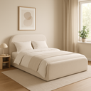 Ver imagem 1 de Cama Casal Estofada Cabeceira Estofada Design Minimalista Linho Off