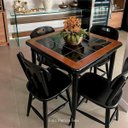 Ver imagem 3 de Mesa de Jantar Quadrada 80x80cm Tampo Naval 40mm 4 Lugares - Azulejo Preto - Natural Borda Preta