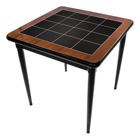 Mesa de Jantar Quadrada 80x80cm Tampo Naval 40mm 4 Lugares - Azulejo Preto - Natural Borda Preta