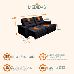 Sofá Retrátil e Reclinável 2,10m Molas Ensacadas Pillow Top Suede Coliseu - 5