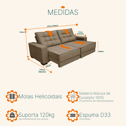 Sofá Retrátil e Reclinável 2,10m Molas Ensacadas Pillow Top Suede Coliseu - 5
