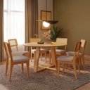 Ver imagem 1 de Conjunto Sala de Jantar Mesa Redonda Giratória 130cm com 6 Cadeiras MDF Palha Sintética Carvalho Ros