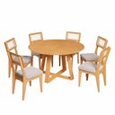 Ver imagem 2 de Conjunto Sala de Jantar Mesa Redonda Giratória 130cm com 6 Cadeiras MDF Palha Sintética Carvalho Ros