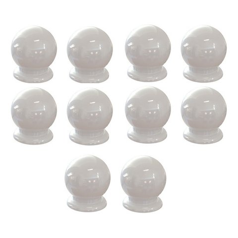 Kit de 10 Puxadores para Gaveta Cômoda Armário Guarda Roupa Formato de Bolinha Plástico Branco