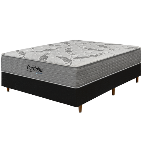 Cama Box Preta + Colchão Casal Córdoba Molas Ensacadas Duo Face 138x188x70cm - Macio