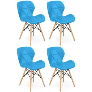 Kit 04 Cadeiras Charles Eames Eiffel Slim Wood Estofada - Azul