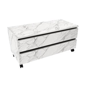 Balcão Gabinete para Banheiro 80cm com Rodízio e 2 Gavetas Bn3603 Mármore Branco - Tecno