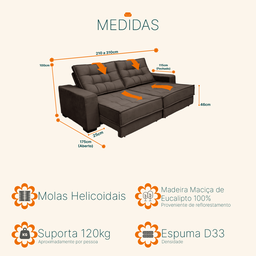 Sofá Retrátil e Reclinável 2,10m Molas Ensacadas Pillow Top Suede Coliseu - 5