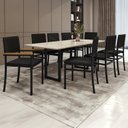 Ver imagem 1 de Conjunto Sala de Jantar Mesa 8 Cadeiras Corino Tampo de Vidro e MDF Itália Madri Preto