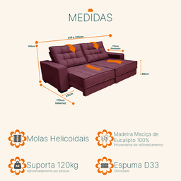 Sofá Reclinável e Retrátil 2,30m Molas Ensacadas Pillow Top Suede Coliseu - 5