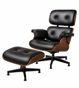 Ver imagem 1 de Poltrona Charles Eames com Puff - Couro Preto - Imbuia