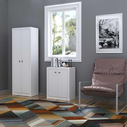Kit Multiuso P/ Escritório com 1 Armário e 1 Balcão 2 Portas Cor:branco