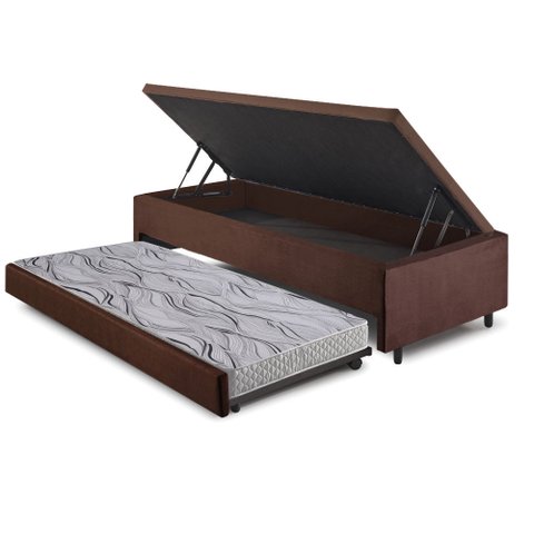 Bicama Box com Baú Viúvo 120x203 com Colchão Auxiliar Suede Marrom