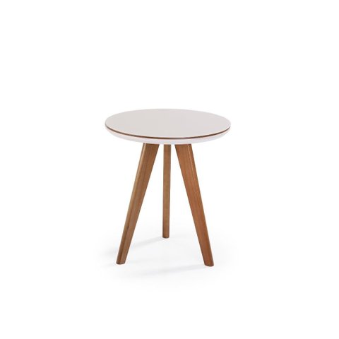 Mesa Lateral Baixa Safira com Vidro - Acabamento Champagne/off White