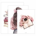 Ver imagem 3 de Kit 3 Quadro Decorativo Menina Jovem Estudos Rosa Quarto 20x28cm