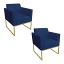 Ver imagem 1 de Kit 2 Poltronas Marisa Suede Azul Marinho Base Industrial Metálica Dourado D'Rossi