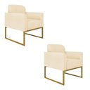Ver imagem 1 de Kit 2 Poltronas Marisa Suede Bege Base Industrial Metálica Dourado D'Rossi