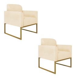 Kit 2 Poltronas Marisa Suede Bege Base Industrial Metálica Dourado D'Rossi - 1