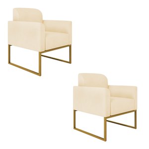 Kit 2 Poltronas Marisa Suede Bege Base Industrial Metálica Dourado D'Rossi