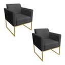 Ver imagem 1 de Kit 2 Poltronas Marisa Suede Preto Base Industrial Metálica Dourado D'Rossi