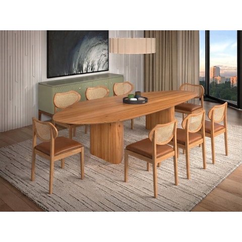 Sala de Jantar Florença 220cm com 8 Cadeiras Madeira Maciça Viena Courino Terracota