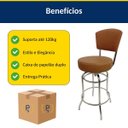 Ver imagem 6 de Banqueta Alta Bar Giratória Cromada com Encosto Assento Grosso Cor Canela - 2 Peças