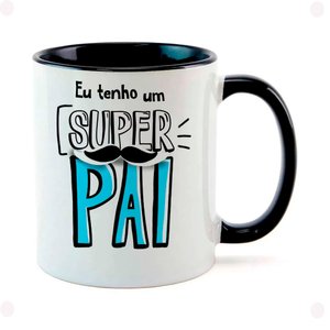 Caneca Branca com Interna Preta Y5 Frase Eu Tenho Um Super Pai