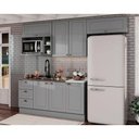 Ver imagem 1 de Kit de Cozinha Modulada 7 Peças Americana (3 Aéreos. 2 Balcões, 1 Nicho, 1 Complemento) Cinza -